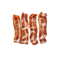 crujiente tocino tiras arreglado pulcramente en un transparente lámina, Perfecto para desayuno o desalmuerzo, tocino en plato en transparente antecedentes png