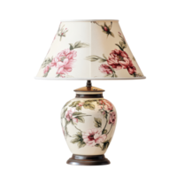 Elegant floral print table lamp perfect for enhancing home decor in a cozy living room setting, elegant table lamp with floral pattern print isolated on transparent background png