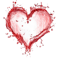 Red water splash creating a heart shape on a transparent background during a creative art project, Red water splash forming a heart shape isolated png