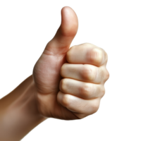 Hand giving a thumbs up gesture against a clean transparent background, conveying approval and positivity in a casual setting, thumb up on transparent backgroundfile png