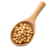 Soybeans in a wooden spoon on a transparent background highlighting natural textures and organic appeal, Soy beans in wood spoon isolated on transparent background png