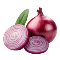 Fresh red onion with green leaves isolated on a clean transparent background showing sliced and whole vegetables, fresh red onion with leaf isolated on transparent background png