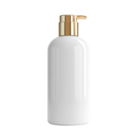 Elegant luxury shampoo bottle with a gold pump cap on a clean transparent background, Luxury blank shampoo bottle on a transparent background png