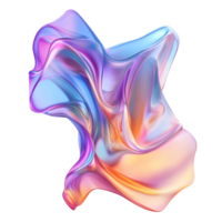 A captivating multi colored iridescent wave shape flows gracefully, showcasing vibrant hues and smooth textures, multicolored flowing abstract iridescent wave shape isolated on transparent background png
