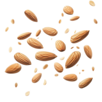 Almonds in mid air against a transparent backdrop, highlighting their natural texture and shape, Flying almonds isolated on transparent background png