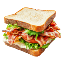 Delicious bacon sandwich layered with fresh lettuce and tomato on whole grain bread against a transparent background, sandwich with bacon isolated on transparent background png