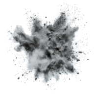 Grey powder explosion creating a dynamic cloud effect isolated on a transparent background, grey color powder pulver explosion isolated on transparent background png
