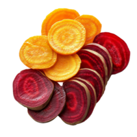 Sliced beetroot and carrot arranged on a transparent background showcasing vibrant colors and textures, Beetroot and carrot slices isolated on transparent background png