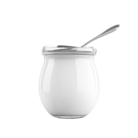 Creamy yogurt in a glass jar with a spoon on a transparent background for a healthy snack option, Glass jar yogurt with spoon isolated on transparent background png