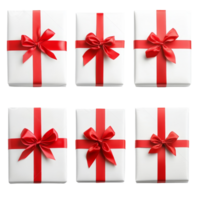 Elegant transparent gift boxes with red bows arranged beautifully on a clean transparent background perfect for festive occasions, Red opened gift box with group of transparent gift boxes isolated on transparent background png