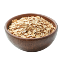 Oat flakes in a wooden bowl against a plain transparent background for healthy meal preparation and snacking options, Oat flakes in bowl on transparent background png