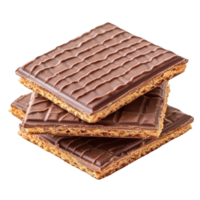 Delicious chocolate covered wafers stacked on a transparent background ready for tasting and enjoyment, wafers in chocolate isolated on transparent background png