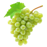 Fresh green grapes with leaves isolated on a transparent background showcasing their natural shine and texture, Green grape isolated on transparent background png