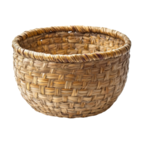 Rattan woven basket on a transparent background showcasing artisanal craftsmanship and natural materials, rattan woven basket isolated on transparent background png