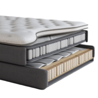 A detailed rendering of a modern mattress showcasing its layered construction and materials for optimal comfort, Mattress section 3d rendering png