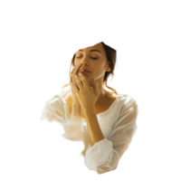 Beautiful pregnant woman peacefully posing with graceful hands against a clean transparent background, Prengnat woman on transparent background png