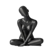 Sculptural representation of a seated woman in a minimalist black design on a transparent background, Woman Sculpture 3d isolate rendering on transparent background png