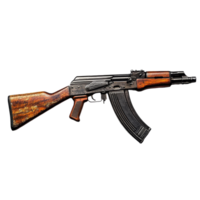 An assault rifle displayed on a transparent background highlighting its design and craftsmanship in transparent, AK47 Assault Rifle on transparent background png