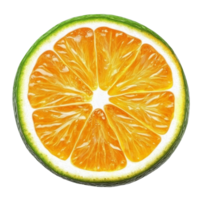 Vibrant green orange slice isolated on a clean transparent background showcasing its juicy texture and vibrant color, green orange slice isolated on transparent background png