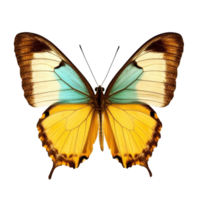 Beautiful butterfly with yellow and cyan wings isolated on a transparent background showcasing vibrant colors, butterfly yellow cyan isolated on transparent background png