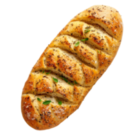 Delicious garlic and herb bread resting on a transparent background, perfect for serving as an appetizer or side dish, Garlic and herb bread on transparent background png