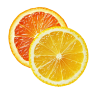 Fresh orange and lemon slices prominently displayed on a transparent background for culinary inspiration and styling, Orange and lemon slice isolated on transparent background png