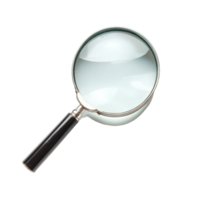 A clear magnifying glass with a sleek handle isolated on a bright transparent background for enhanced visibility and focus, magnifying glass,isolated on a transparent background png