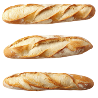Different angle of sliced baguette showcasing its crust and texture against a plain background, Different angle of sliced baguette isolated png