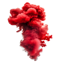 Red paint splash explosion creates a dense smoke cloud isolated on a transparent background, red paint splash explosion smoke cloud isolated on transparent background png