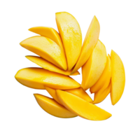 Freshly sliced mangos arranged on a clean transparent background for a vibrant, colorful presentation, sliced mangos isolated on transparentor transparent background png