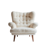 Cozy armchair with a textured transparent fabric, inviting warmth and comfort against a simple transparent background, Cozy Armchair facing the camera on a transparent background png