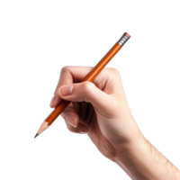 A persons hand holds a pencil while sketching on a blank surface in a creative workspace during daytime, Hand holding pencil, drawing, sketching, writing POV, isolated on transparent png