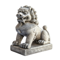 A majestic Chinese guardian lion foo dog statue with intricate details and a touch of standing alone against, Chinese guardian lion foo dog isolated statue withtransparent background png