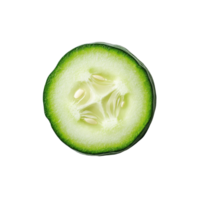 A fresh cucumber slice showcasing its green skin and light flesh on a transparent background, Fresh slice cucumber on transparent background png
