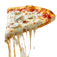 Delicious slice of pizza with stretchy cheese and toppings on a simple transparent background, a slice of pizza with stretchy cheeseisolated transparent background png