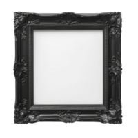Realistic black ornate picture frame displayed against a clean transparent background, Black blank picture framerealistic horizontal picture frame png