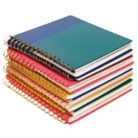 A colorful stack of spiral notebooks isolated against a transparent background for students and office use, Spiral Notebooks Isolated on transparent background png