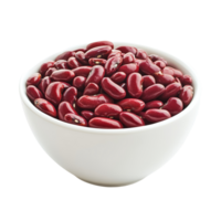 Red beans in a transparent bowl on a clean transparent background, showcasing their rich color and natural shine, Red beans in transparent bowl isolated on transparent background png