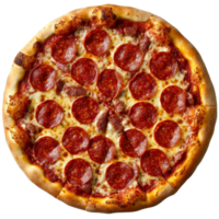 Delicious Italian pepperoni pizza topped with flavorful salami on a transparent background, Isolated italian pepperoni pizza with salami png