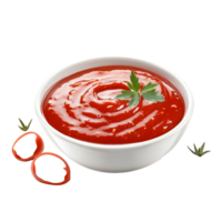 Freshly prepared tomato sauce with garnishing, served in a bowl against a transparent background, tomato sauce on transparent background png