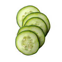 Fresh cucumber slices arranged beautifully on a transparent surface, highlighting the vibrant colors and textures, cucumber sliced isolated on transparent background png