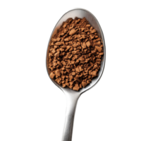 Instant coffee granules in a spoon ready for brewing on a clean transparent background, instant coffee in the spoon on transparent background png