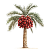 This robust date palm features clusters of vibrant red raw dates, showcasing natures rich harvest, red raw date palm isolated on transparent background png