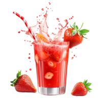 Refreshing strawberry juice splashes with vibrant fruit around on a sunny day, Strawberry juice with fruits splash png