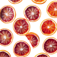 Sliced blood oranges arranged beautifully on a bright transparent background for a refreshing culinary display, sliced blood oranges on transparent background png