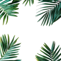 Aesthetic arrangement of fresh palm leaves surrounding a clean transparent background in a tranquil studio setting, frame picture with green leaf of palm tree on transparent backgroundfile png