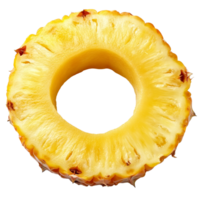 Fresh pineapple ring on a plain surface, showcasing its vibrant yellow color and natural texture, Single ring of fresh pineapple png