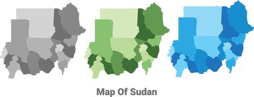 Sudan country map in different colors vector