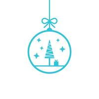 Clear Ornament with Festive Tree and Gifts. Isolated on white background. From blue icon set. vector