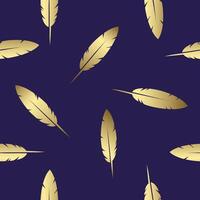 Floating Gold Feathers on a Blue Backdrop, Seamless Pattern vector